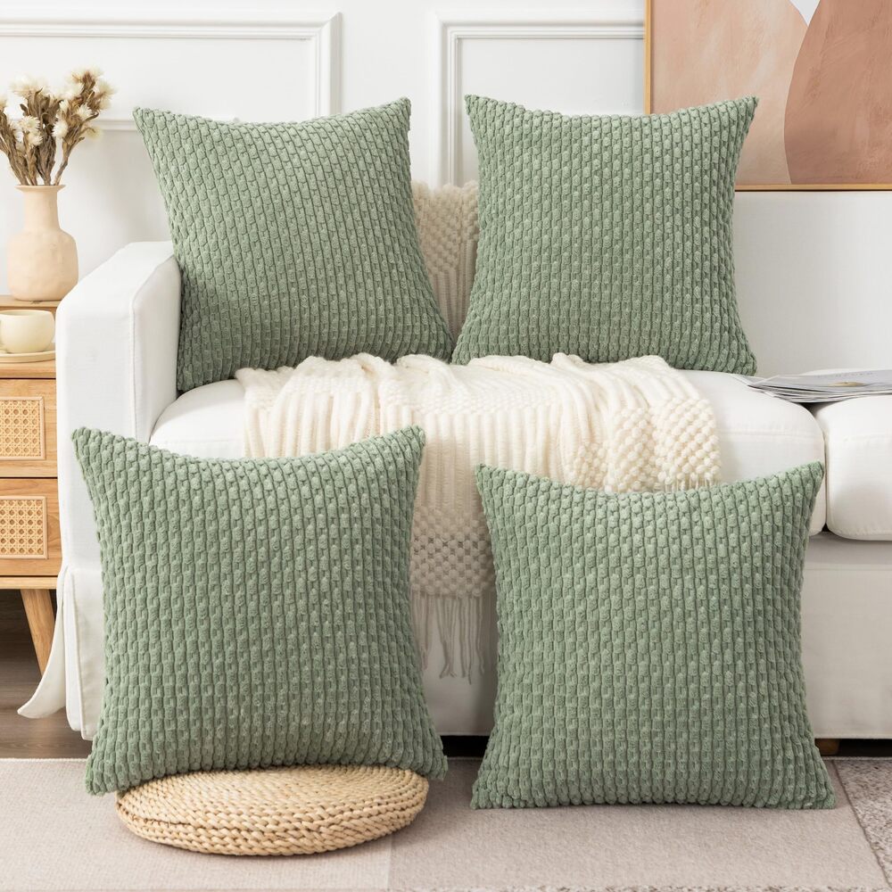 7611 UGASA Soft Corduroy Pillow Covers Pack of 4 Boho Stripe Decorative